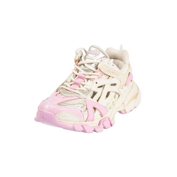 BALENCIAGA Pink Beige Leather Mesh Track 2 Lace Up Open Sneakers Size US 8 EU 38 - Picture 2 of 5